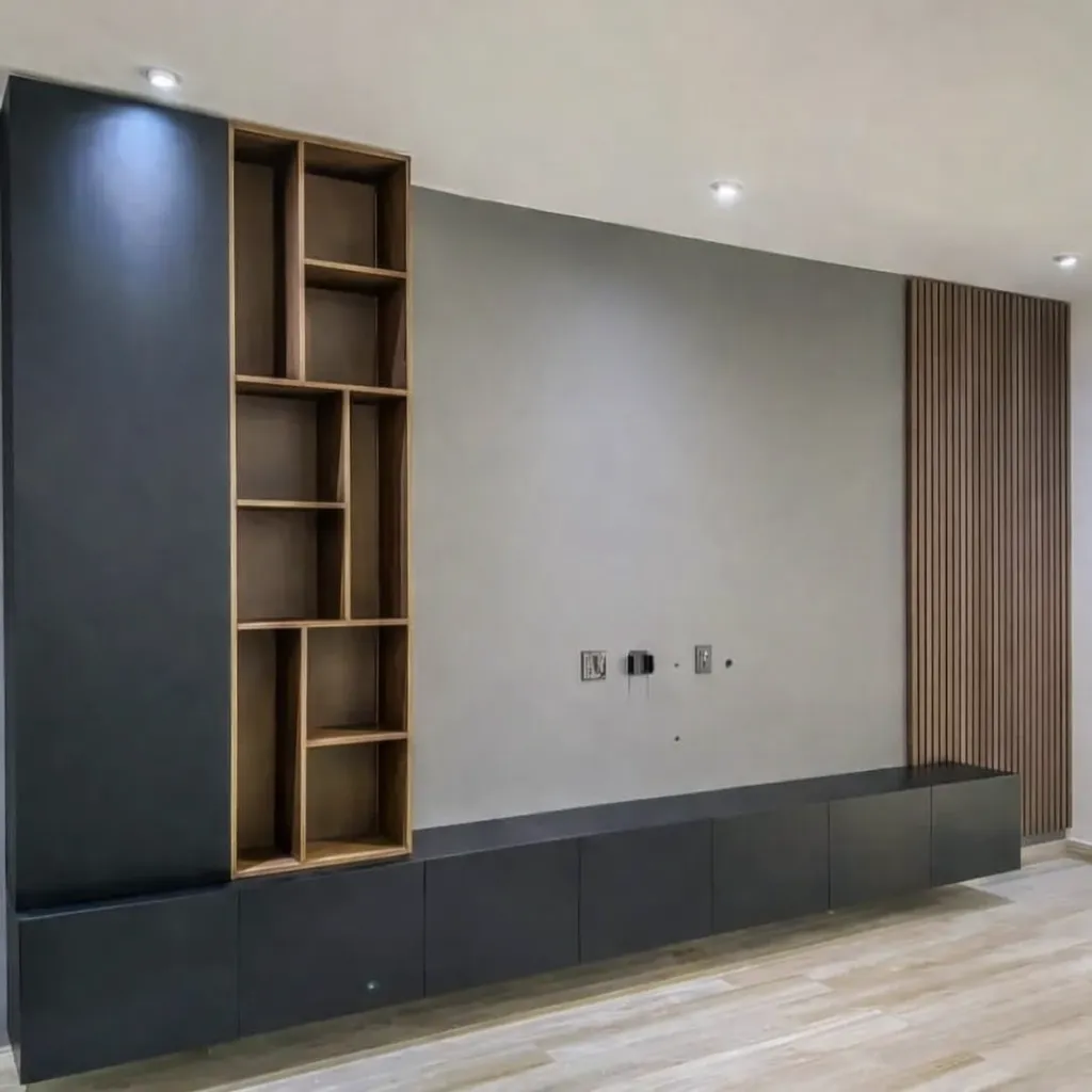 Modern TV ünitesi duvar paneli ahşap detaylı özel ölçü tasarım